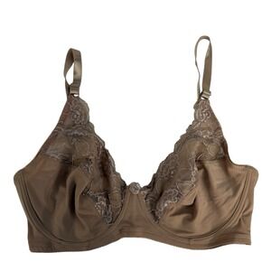 Delta Burke 40D Bra‎ Underwire Full Coverage Unlined 2573-49 Lace Detail Beige